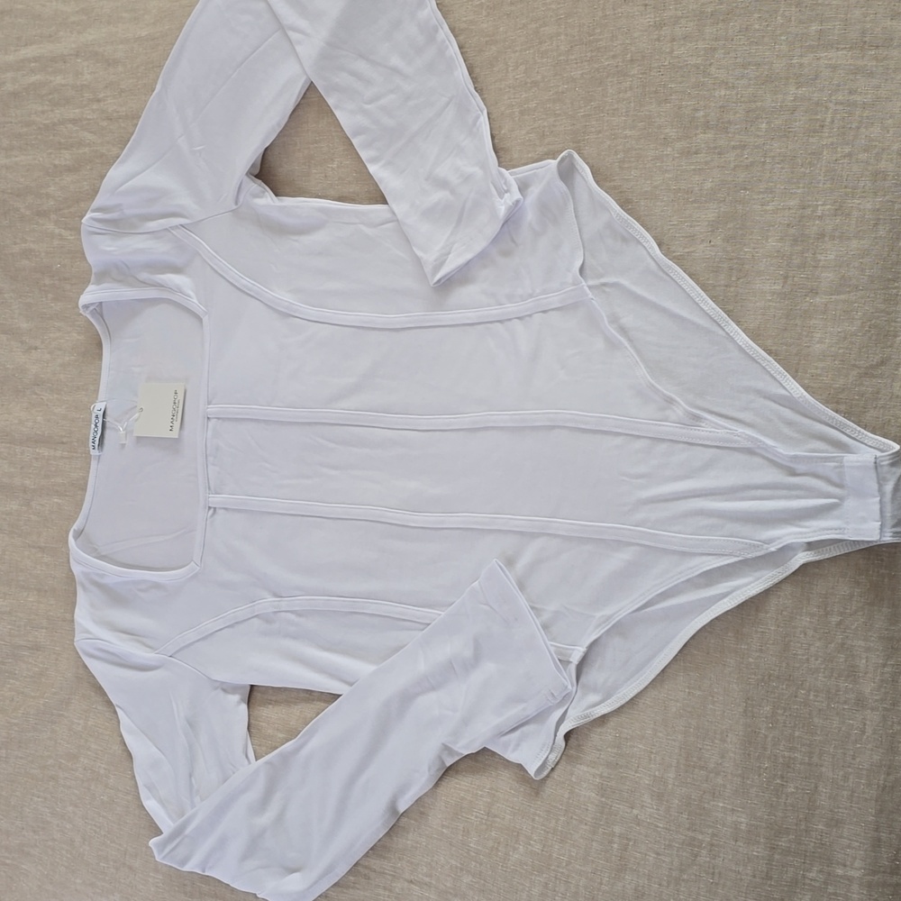 MANGOPOP Women's Square Neck Long Sleeve Bodysuit Top Size:Large